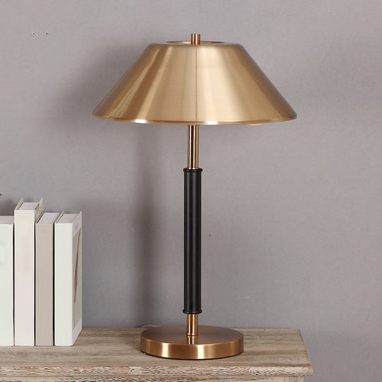 Postmodern Brass Truncated Cone Night Lamp: 2-Light Metal Table Light For Bedroom