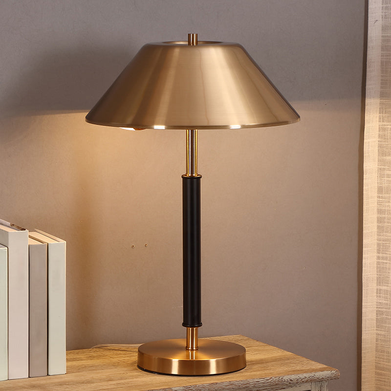 Postmodern Brass Truncated Cone Night Lamp: 2-Light Metal Table Light For Bedroom