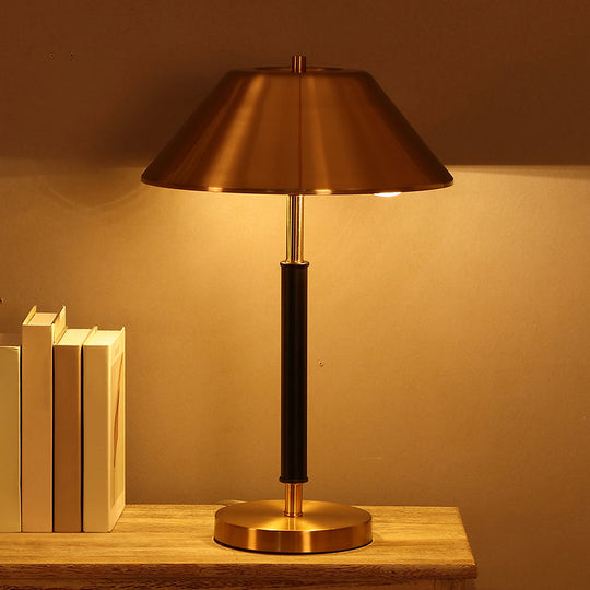 Postmodern Brass Truncated Cone Night Lamp: 2-Light Metal Table Light For Bedroom