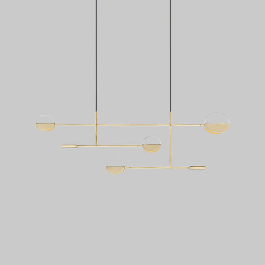 Minimalist 3-Arm Pendant Light With 4 Bulbs For Dining Room Island Gold