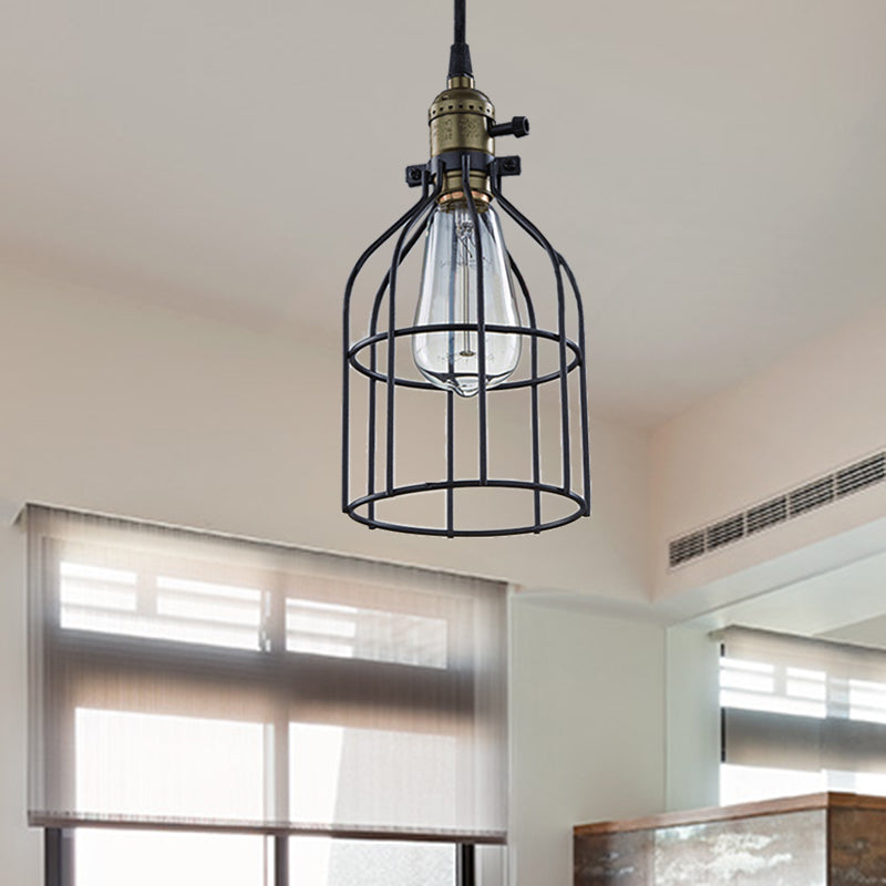 Retro Birdcage Hanging Pendant Light In Black - Coffee Shop Accent