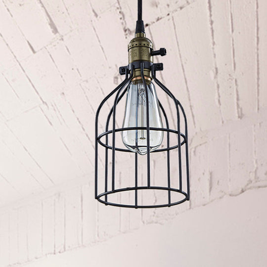 Retro Birdcage Hanging Pendant Light In Black - Coffee Shop Accent