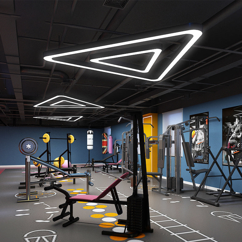 Modern Led Triangular Gym Ceiling Hang Light In Black - Metallic Chandelier Lighting