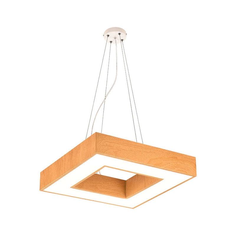 Modern Metal Led Chandelier - Light Wood Square Suspension For Offices