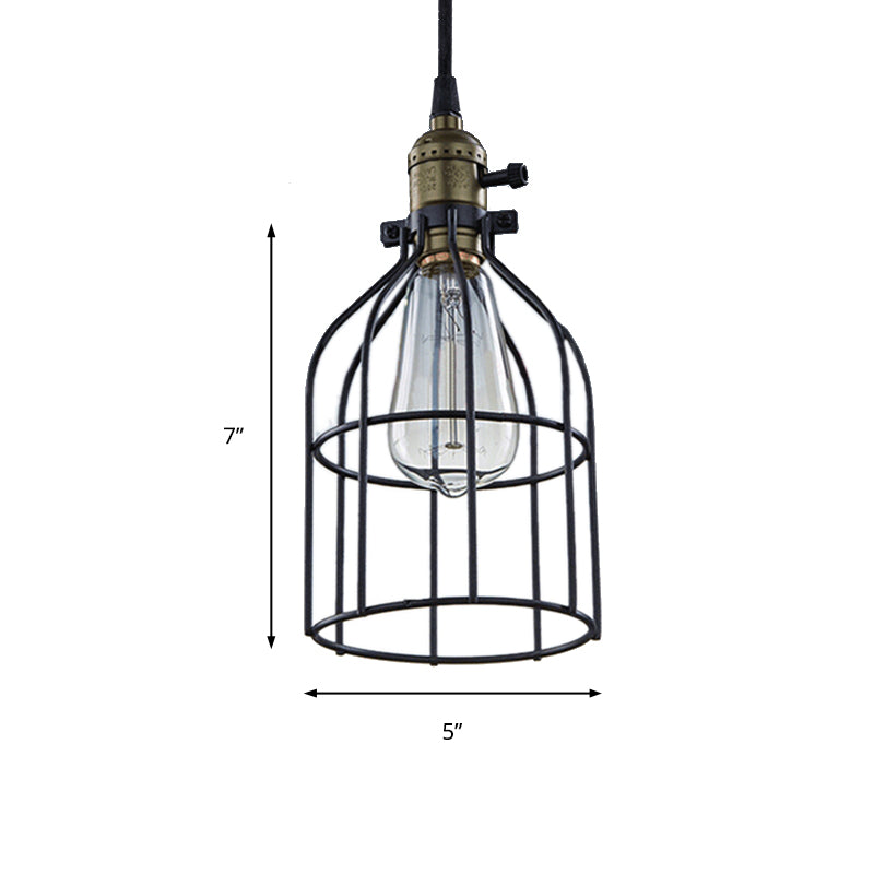 Retro Style Birdcage Pendant Lamp with Black Shade - Perfect for Coffee Shop