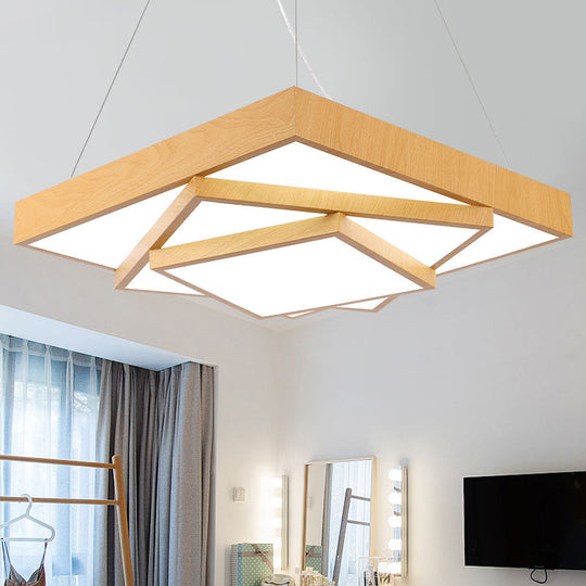 Modern Led Hanging Pendant Light - Tiered Square Design Wood & Metal Finish