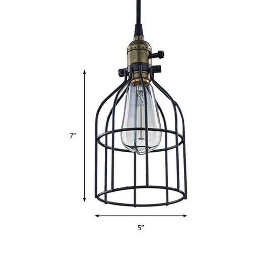 Retro Birdcage Hanging Pendant Light In Black - Coffee Shop Accent