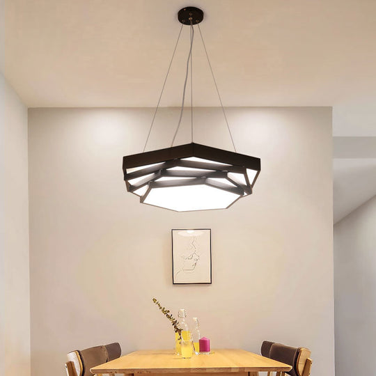 Hexagonal Led Chandelier With Modernist Design And Acrylic Shade - Tiered Suspension Lighting