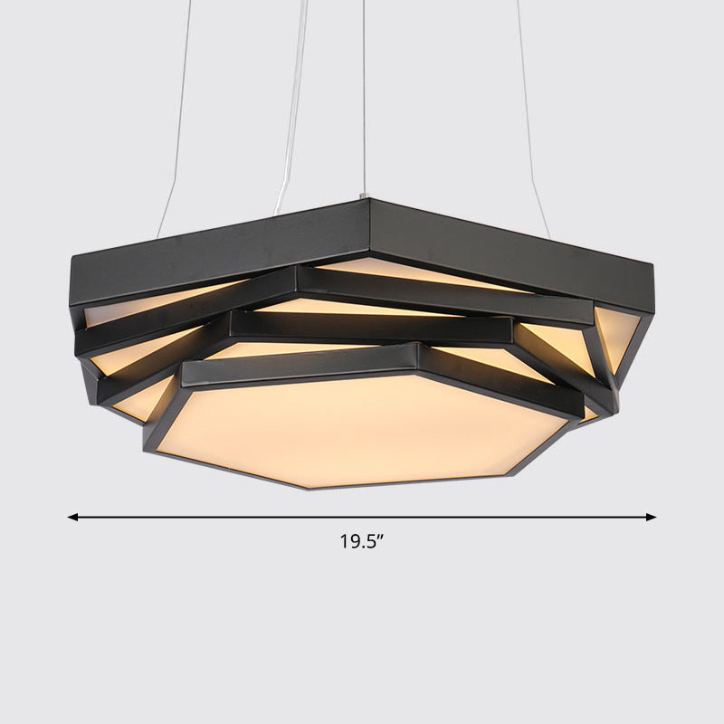 Hexagonal Led Chandelier With Modernist Design And Acrylic Shade - Tiered Suspension Lighting Black