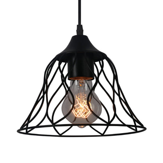 Industrial Style Black Pendant Lamp with Bell Cage Shade & Metallic accents - Perfect for Restaurants