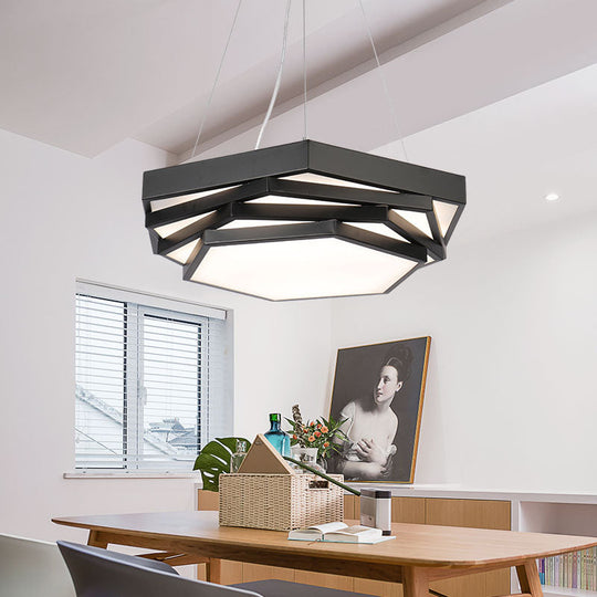 Hexagonal Led Chandelier With Modernist Design And Acrylic Shade - Tiered Suspension Lighting