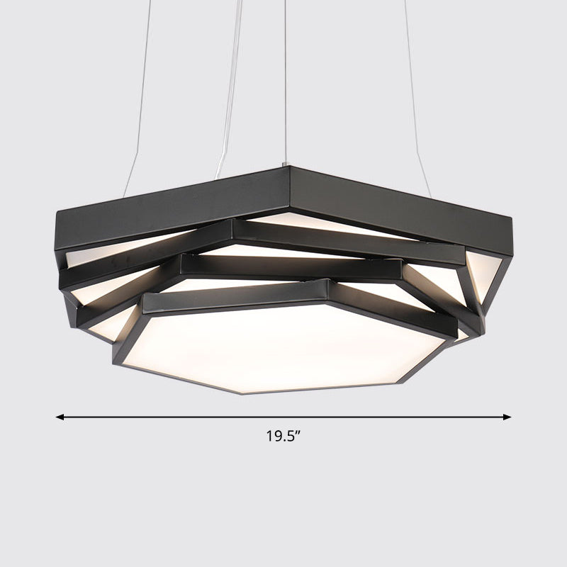 Hexagonal Led Chandelier With Modernist Design And Acrylic Shade - Tiered Suspension Lighting Black