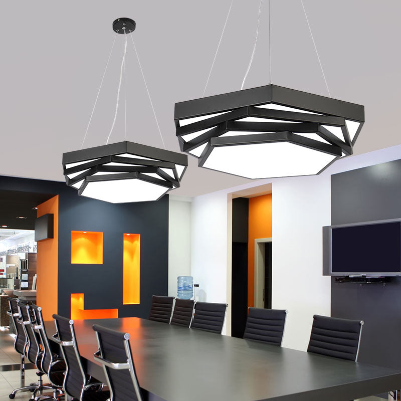 Hexagonal Led Chandelier With Modernist Design And Acrylic Shade - Tiered Suspension Lighting