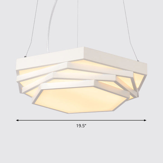 Hexagonal Led Chandelier With Modernist Design And Acrylic Shade - Tiered Suspension Lighting White