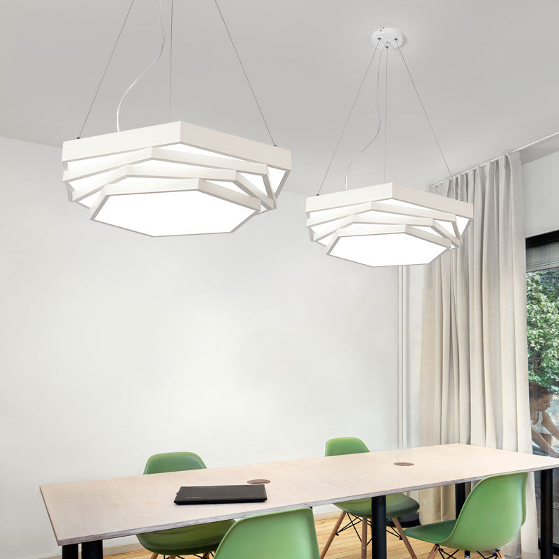 Hexagonal Led Chandelier With Modernist Design And Acrylic Shade - Tiered Suspension Lighting