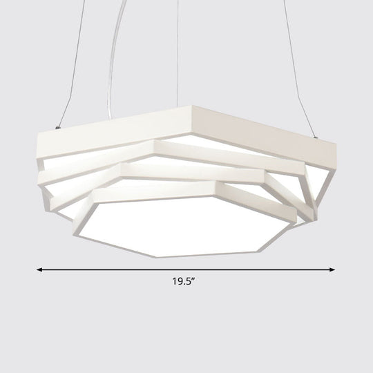 Hexagonal Led Chandelier With Modernist Design And Acrylic Shade - Tiered Suspension Lighting White