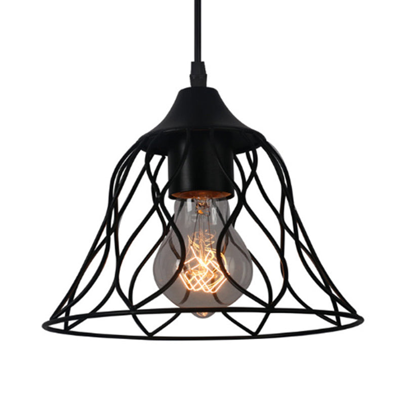 Industrial Metal Pendant Lamp - Hanging Light With Bell Cage Shade Ideal For Restaurants 1-Light