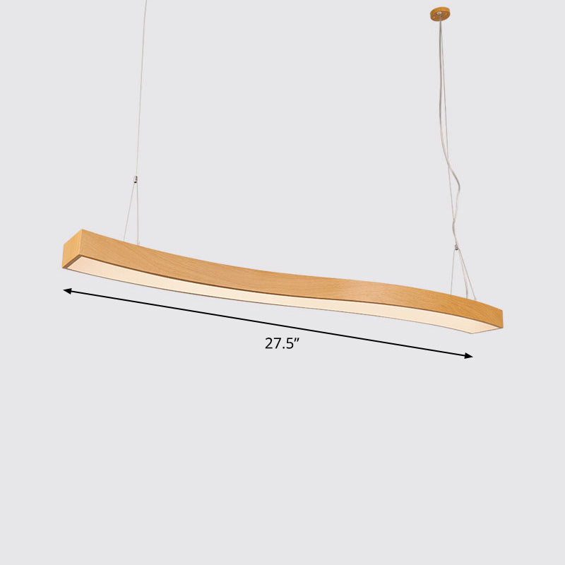 Wavy Led Pendant Chandelier - Minimalist Metal And Wood Suspension Light For Office / 27.5 Warm