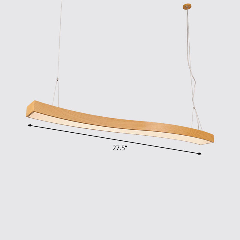 Wavy Led Pendant Chandelier - Minimalist Metal And Wood Suspension Light For Office / 27.5 Third