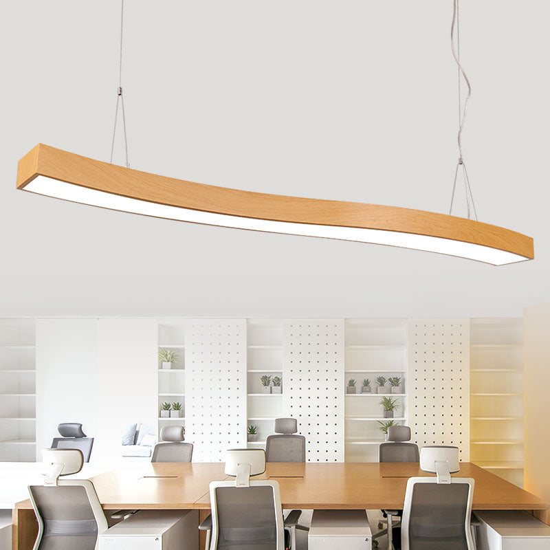 Wavy Led Pendant Chandelier - Minimalist Metal And Wood Suspension Light For Office