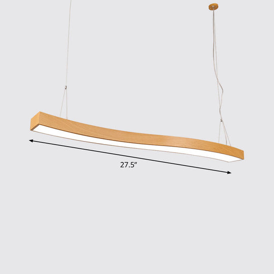 Wavy Led Pendant Chandelier - Minimalist Metal And Wood Suspension Light For Office / 27.5 White