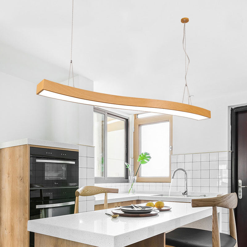 Wavy Led Pendant Chandelier - Minimalist Metal And Wood Suspension Light For Office