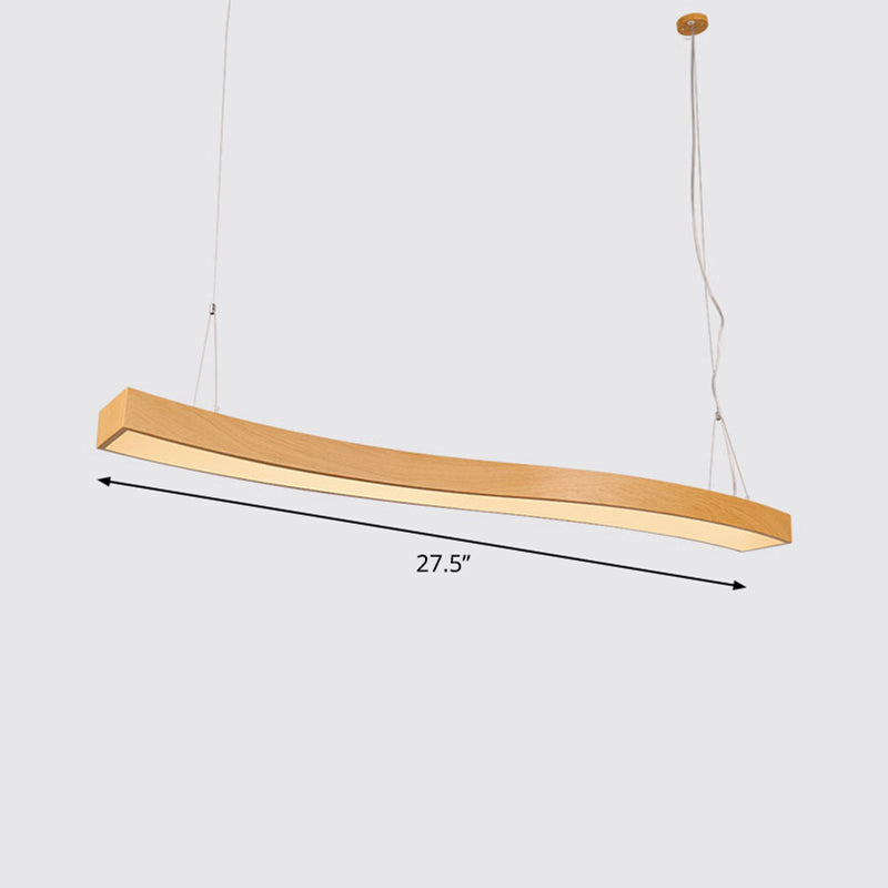 Wavy Led Pendant Chandelier - Minimalist Metal And Wood Suspension Light For Office / 27.5 Natural