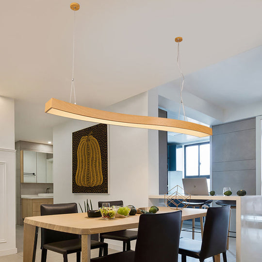 Wavy Led Pendant Chandelier - Minimalist Metal And Wood Suspension Light For Office