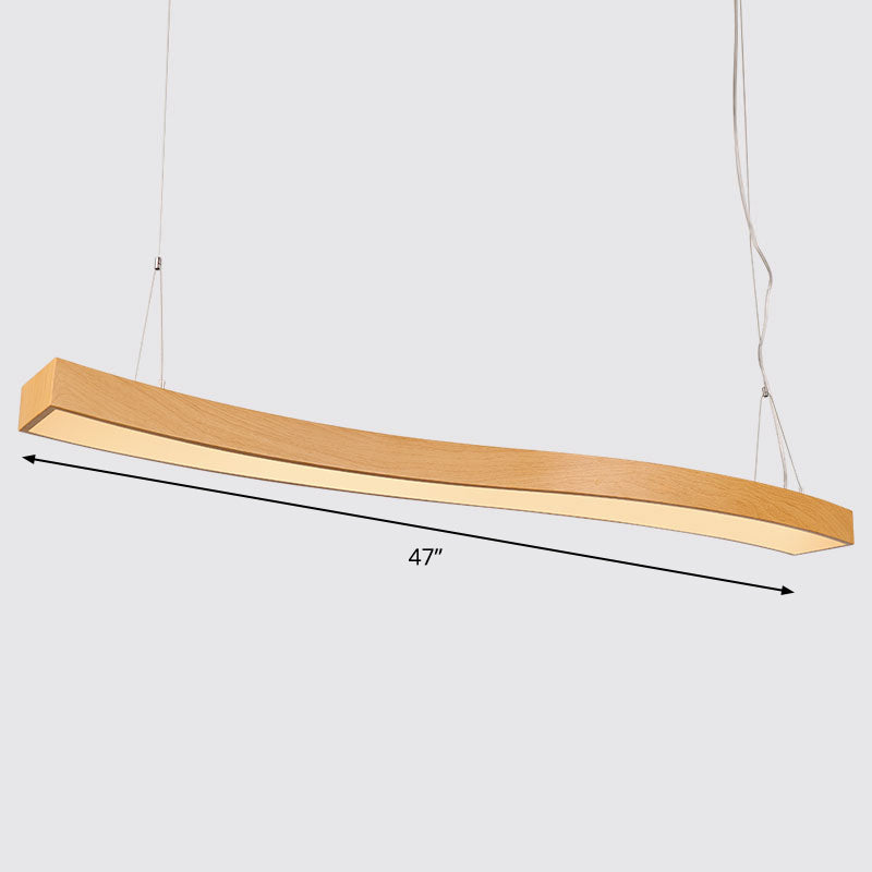 Wavy Led Pendant Chandelier - Minimalist Metal And Wood Suspension Light For Office / 47.5 Warm