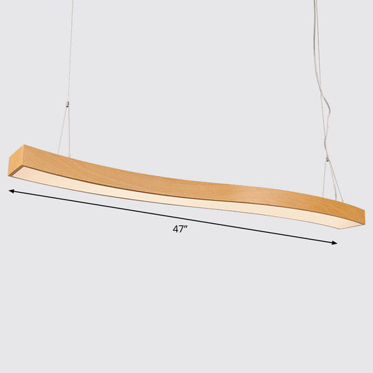 Wavy Led Pendant Chandelier - Minimalist Metal And Wood Suspension Light For Office / 47.5 Third