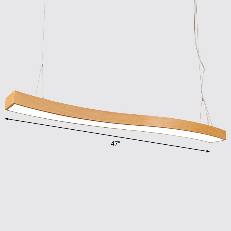 Wavy Led Pendant Chandelier - Minimalist Metal And Wood Suspension Light For Office / 47.5 White