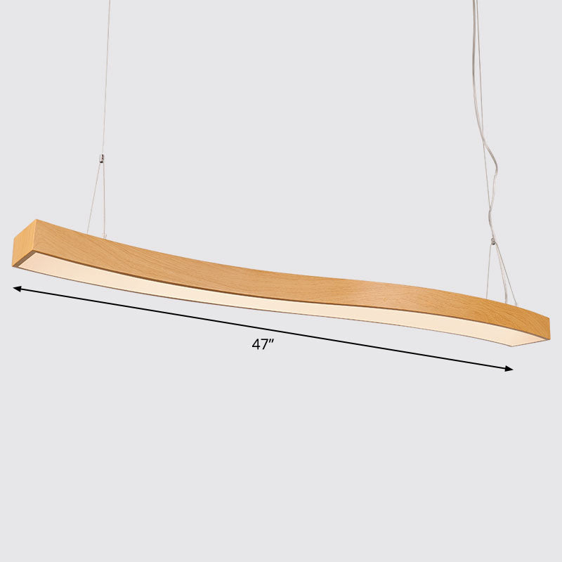 Wavy Led Pendant Chandelier - Minimalist Metal And Wood Suspension Light For Office / 47.5 Natural