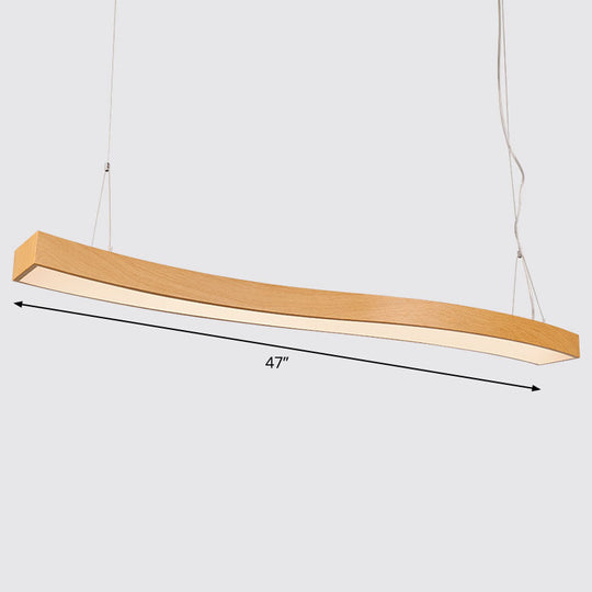 Wavy Led Pendant Chandelier - Minimalist Metal And Wood Suspension Light For Office / 47.5 Natural