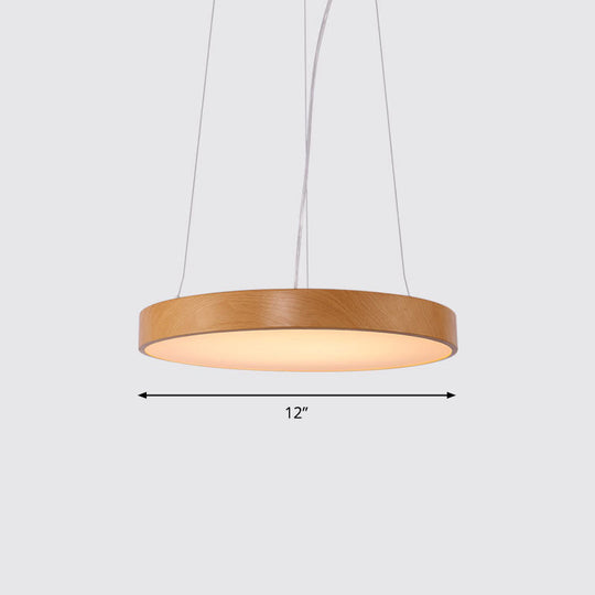 Simple Round Led Pendant Lamp In Metal And Light Wood Chandelier Ideal For Meeting Rooms / 12 Warm