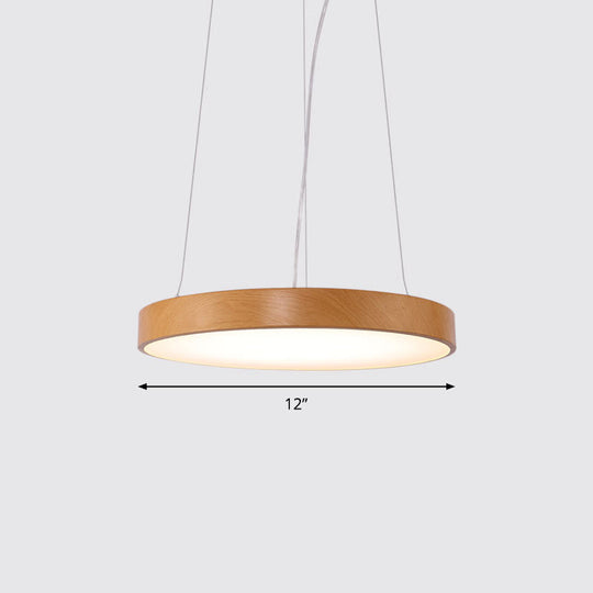 Simple Round Led Pendant Lamp In Metal And Light Wood Chandelier Ideal For Meeting Rooms / 12 Third