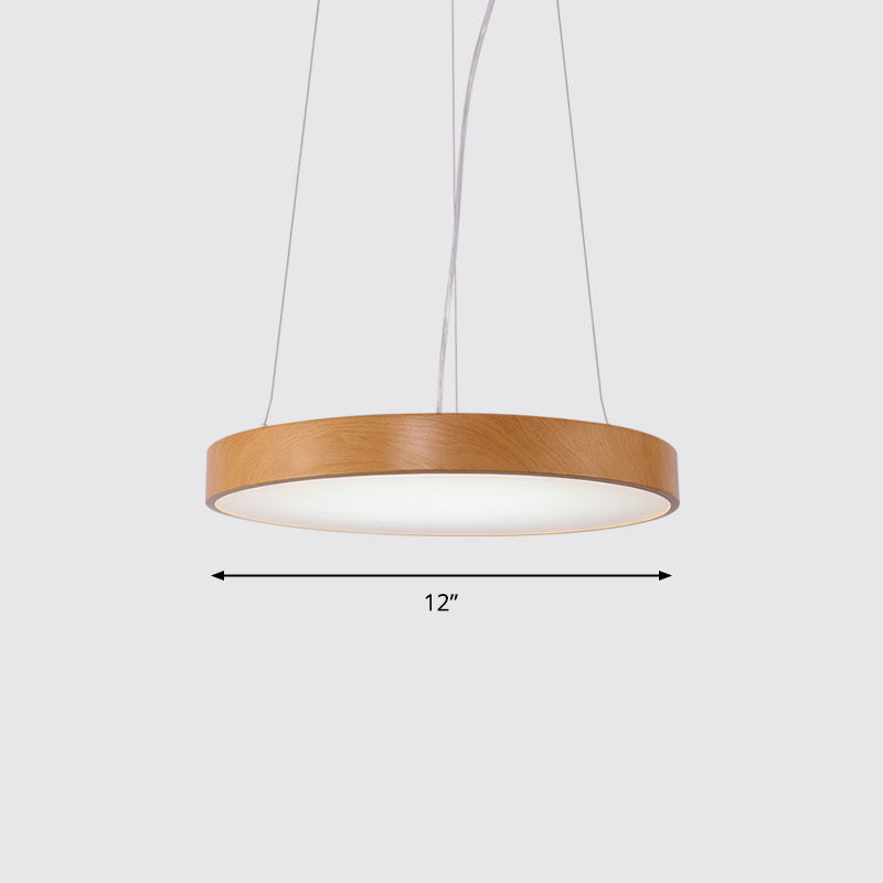 Simple Round Led Pendant Lamp In Metal And Light Wood Chandelier Ideal For Meeting Rooms / 12 White