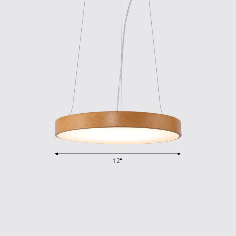 Simple Round Led Pendant Lamp In Metal And Light Wood Chandelier Ideal For Meeting Rooms / 12