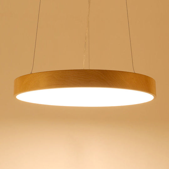 Simple Round Led Pendant Lamp In Metal And Light Wood Chandelier Ideal For Meeting Rooms