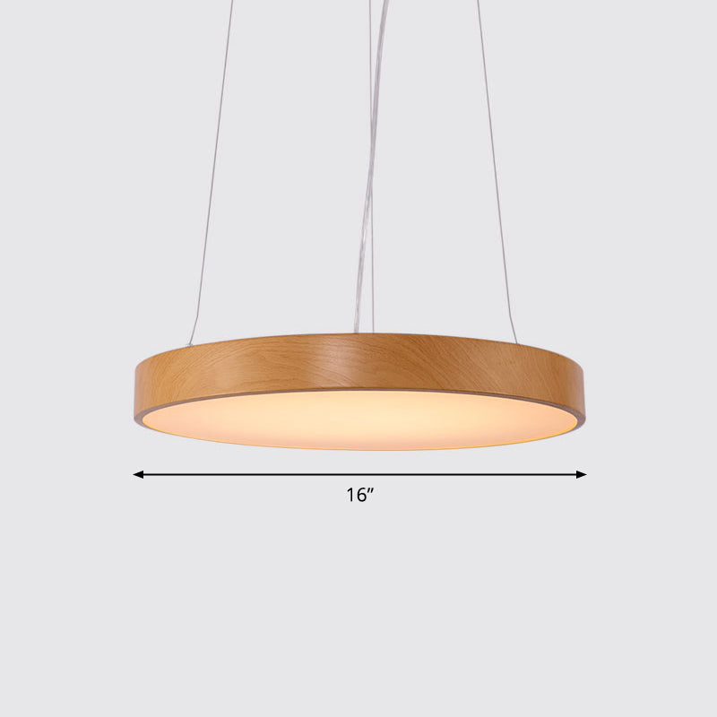 Simple Round Led Pendant Lamp In Metal And Light Wood Chandelier Ideal For Meeting Rooms / 16 Warm