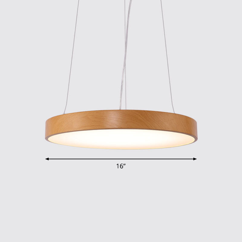 Simple Round Led Pendant Lamp In Metal And Light Wood Chandelier Ideal For Meeting Rooms / 16 Third