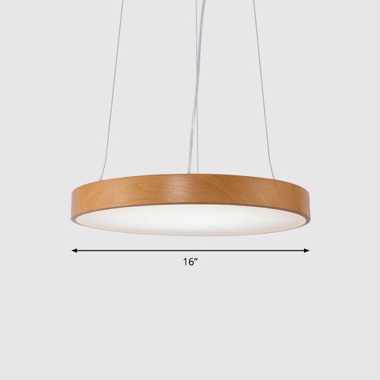 Simple Round Led Pendant Lamp In Metal And Light Wood Chandelier Ideal For Meeting Rooms / 16 White