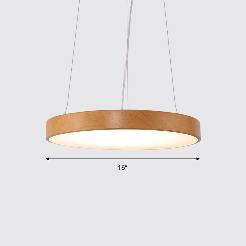 Simple Round Led Pendant Lamp In Metal And Light Wood Chandelier Ideal For Meeting Rooms / 16