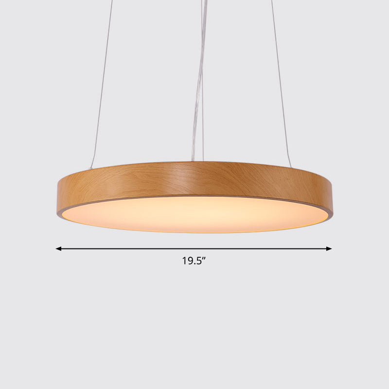 Simple Round Led Pendant Lamp In Metal And Light Wood Chandelier Ideal For Meeting Rooms / 19.5 Warm