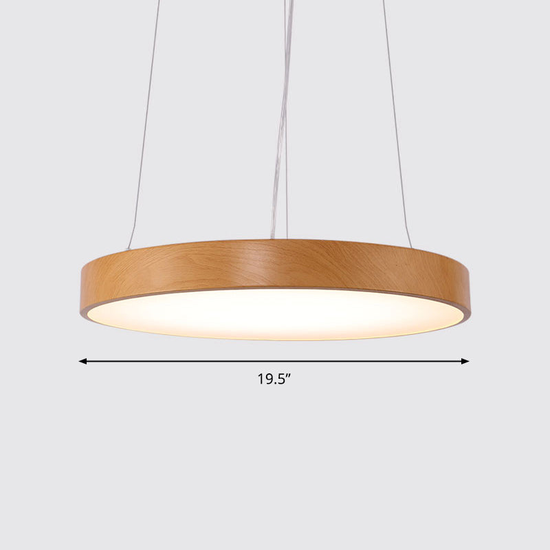 Simple Round Led Pendant Lamp In Metal And Light Wood Chandelier Ideal For Meeting Rooms / 19.5