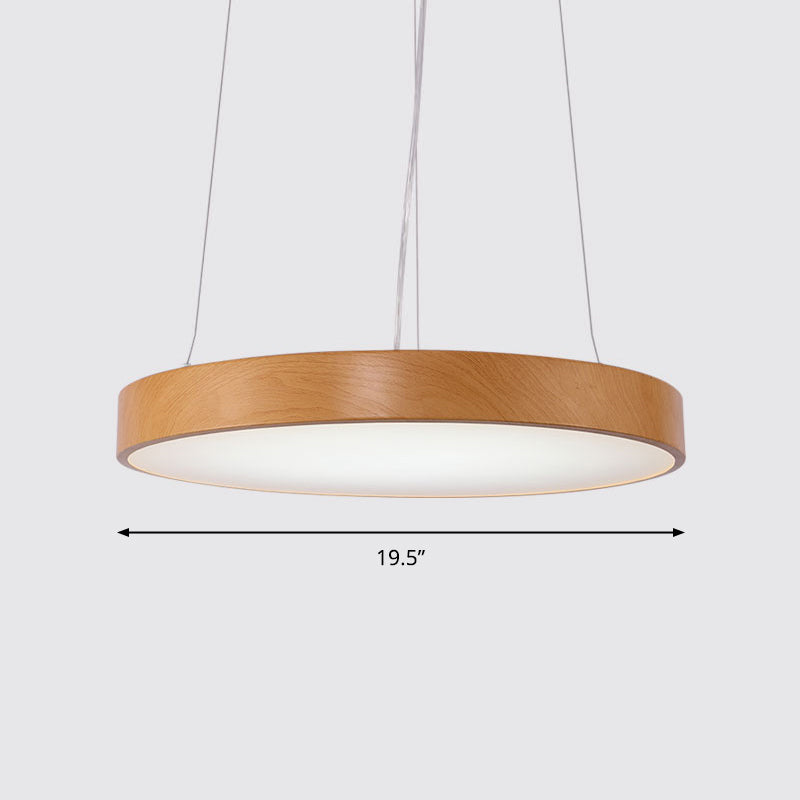 Simple Round Led Pendant Lamp In Metal And Light Wood Chandelier Ideal For Meeting Rooms / 19.5