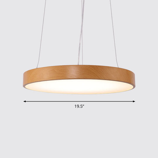 Simple Round Led Pendant Lamp In Metal And Light Wood Chandelier Ideal For Meeting Rooms / 19.5