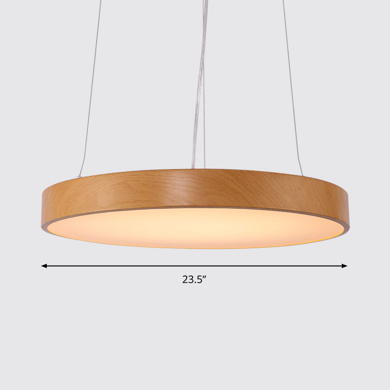 Simple Round Led Pendant Lamp In Metal And Light Wood Chandelier Ideal For Meeting Rooms / 23.5 Warm