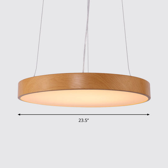 Simple Round Led Pendant Lamp In Metal And Light Wood Chandelier Ideal For Meeting Rooms / 23.5 Warm