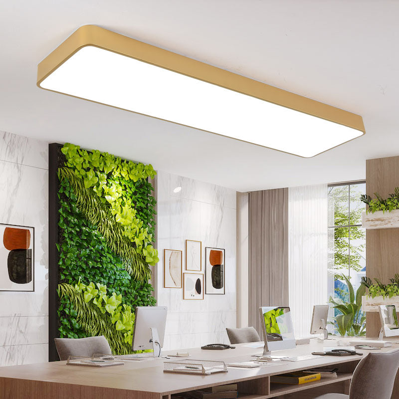 Minimalist Metal LED Ceiling Light with Wood Grain Flush Mount - Office Lighting