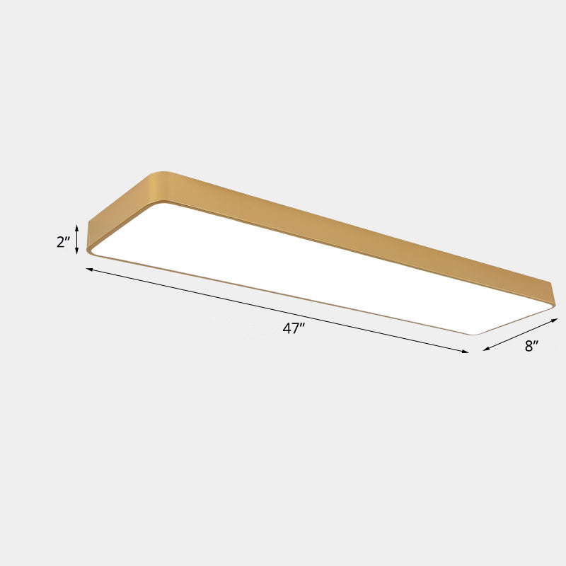 Minimalist Metal Led Ceiling Light With Wood Grain Flush Mount - Office Lighting / White